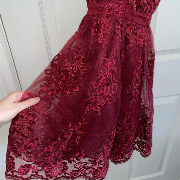 Red Embroidered Flare Dress - Picture 8 of 8